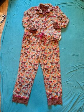 Sundance Women's  Horse-Print flannel cotton Pajama Set large